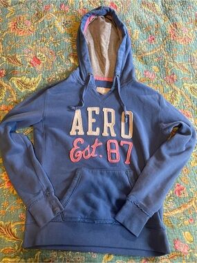 Aeropostale Blue Crewneck Hoodie with Pink & White Lettering